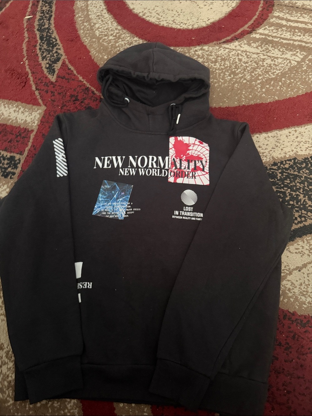 New Normality Black Graphic Hoodie - New World Order